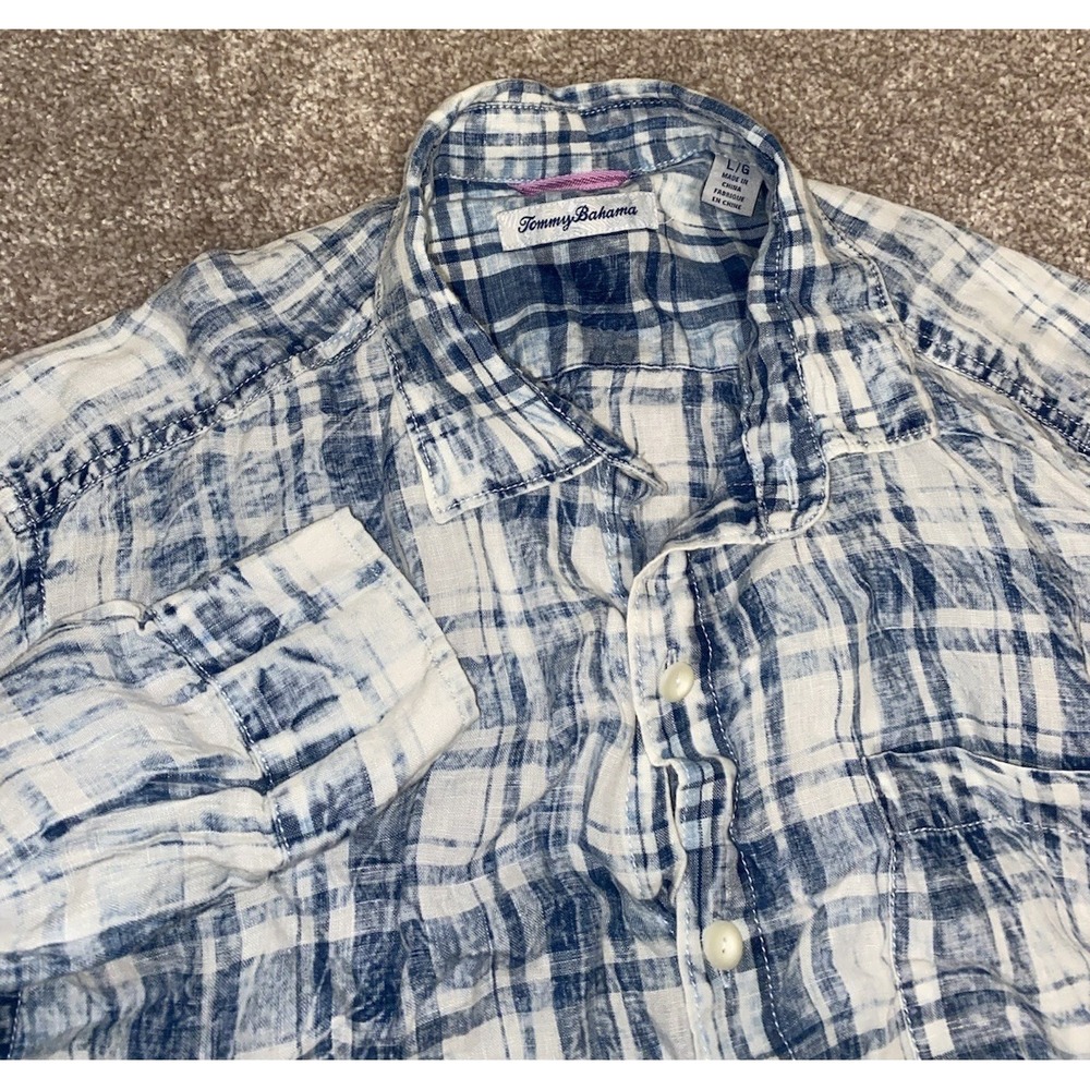 Tommy Bahama‎ Shirt Large Mens Acid Wash Short Sleeve Button Up 100% Cotton Y2K